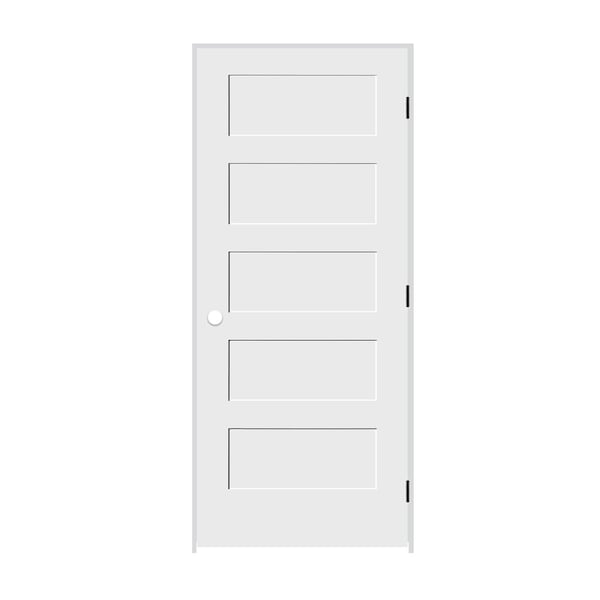 Trimlite 30"x84"x13/8" Primed 5Panel Equal Panel Interior Shaker 71/4" LH Prehung Door Black Hinges 2670pri8405LH1D714 - main